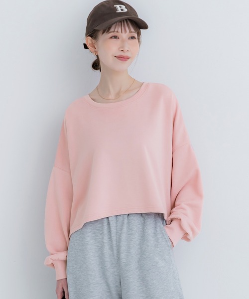 coca(coca)(コカ)の「裏毛クロップドスウェット(スウェット・レディース・チャコール/ライトピンク/ダークグリーン/ライトグレー・M/L/S)」の4枚目の写真