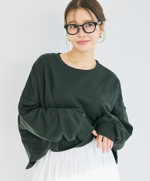 coca(coca)(コカ)の「裏毛クロップドスウェット(スウェット・レディース・チャコール/ライトピンク/ダークグリーン/ライトグレー・M/L/S)」の3枚目の写真