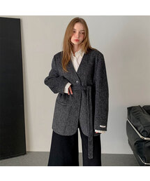 Handmade Collarless Belted Wool Jacket (3colors)