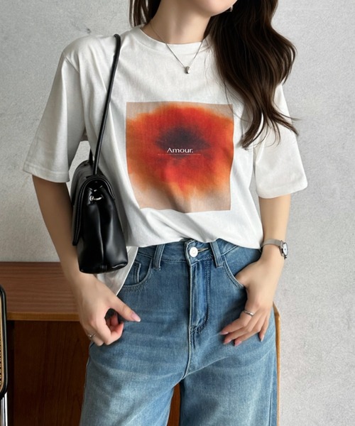 Eclat one（エクラワン）の「【Eclat one】フォトプリント Tシャツ（Tシャツ/カットソー・レディース・ピンク/イエロー/オレンジ・FREE）」の14枚目の写真
