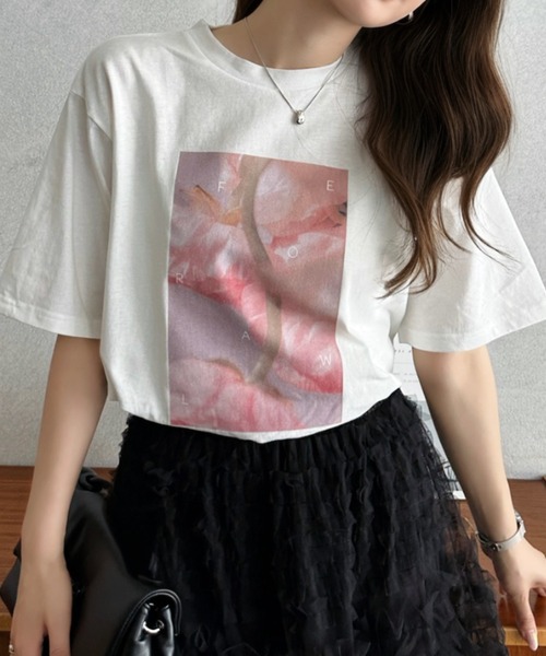 Eclat one（エクラワン）の「【Eclat one】フォトプリント Tシャツ（Tシャツ/カットソー・レディース・ピンク/イエロー/オレンジ・FREE）」の9枚目の写真