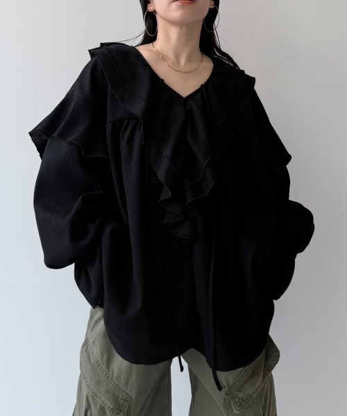 wee9s（ウィークス）の「WAFFRILL TOPS / ワッフリル,ワッフルフリルトップス（シャツ/ブラウス・レディース・ブラック/アイボリー/グレー/グレー系その他/ピンク・FREE）」の16枚目の写真