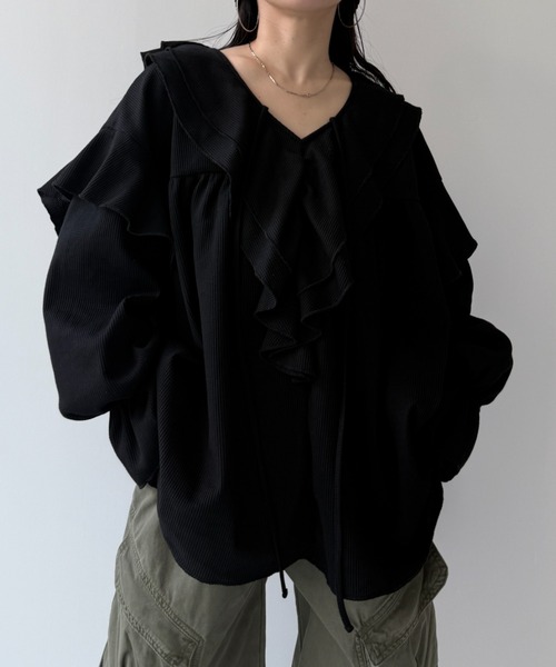 wee9s（ウィークス）の「WAFFRILL TOPS / ワッフリル,ワッフルフリルトップス（シャツ/ブラウス・レディース・ブラック/アイボリー/グレー/グレー系その他/ピンク・FREE）」の20枚目の写真