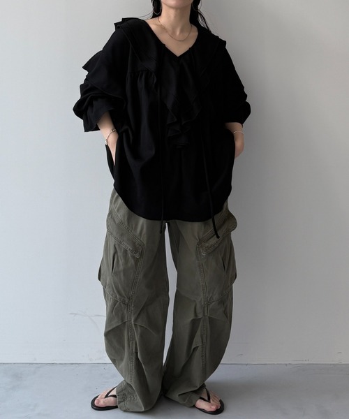 wee9s（ウィークス）の「WAFFRILL TOPS / ワッフリル,ワッフルフリルトップス（シャツ/ブラウス・レディース・ブラック/アイボリー/グレー/グレー系その他/ピンク・FREE）」の17枚目の写真