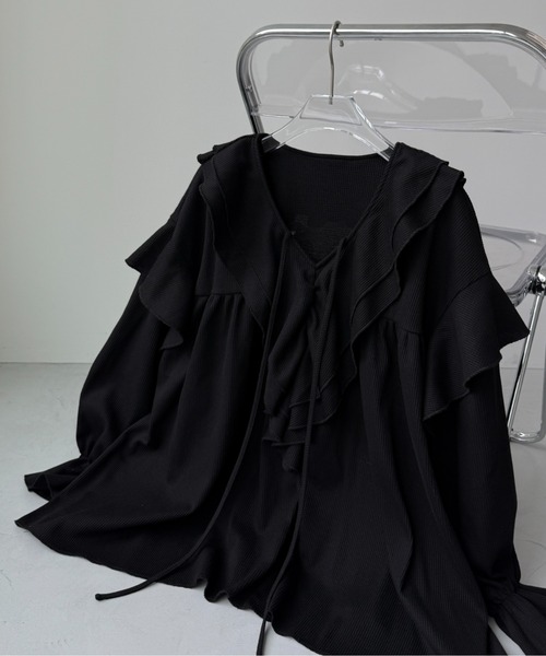 wee9s（ウィークス）の「WAFFRILL TOPS / ワッフリル,ワッフルフリルトップス（シャツ/ブラウス・レディース・ブラック/アイボリー/グレー/グレー系その他/ピンク・FREE）」の15枚目の写真