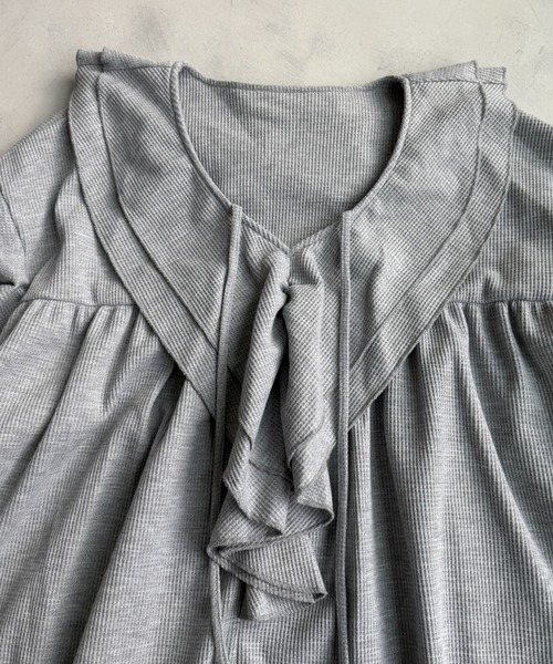 wee9s（ウィークス）の「WAFFRILL TOPS / ワッフリル,ワッフルフリルトップス（シャツ/ブラウス・レディース・ブラック/アイボリー/グレー/グレー系その他/ピンク・FREE）」の10枚目の写真