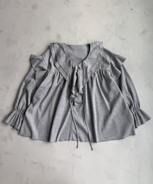 wee9s（ウィークス）の「WAFFRILL TOPS / ワッフリル,ワッフルフリルトップス（シャツ/ブラウス・レディース・ブラック/アイボリー/グレー/グレー系その他/ピンク・FREE）」の8枚目の写真