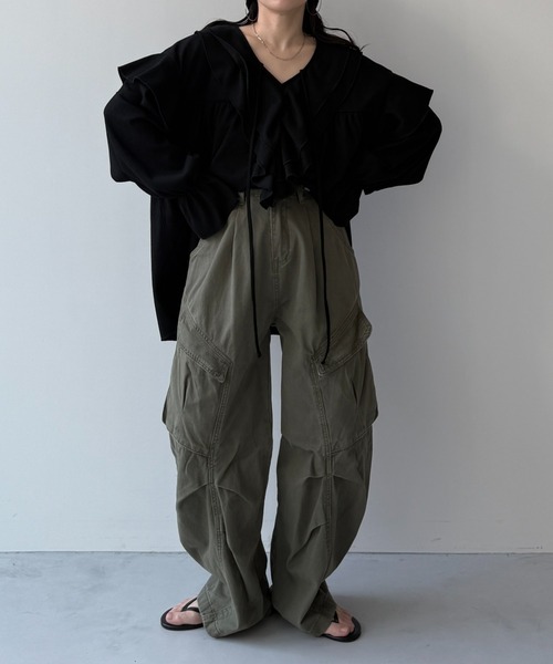 wee9s（ウィークス）の「WAFFRILL TOPS / ワッフリル,ワッフルフリルトップス（シャツ/ブラウス・レディース・ブラック/アイボリー/グレー/グレー系その他/ピンク・FREE）」の18枚目の写真