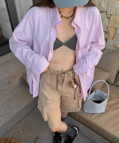 LADY LIKE(レディライク)の「ピンストライプゆったりシャツ(シャツ/ブラウス・レディース・ピンク・M)」の9枚目の写真