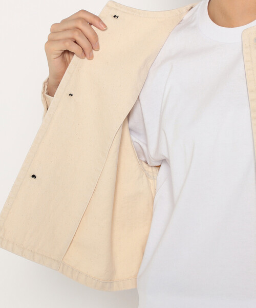 Women's Cotton Drill Collarless Short Jacket（ノーカラージャケット