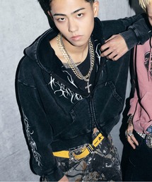 SPINNS | 短丈ダブルジップパーカー/トライバル/刺繍/ショート丈(パーカー)