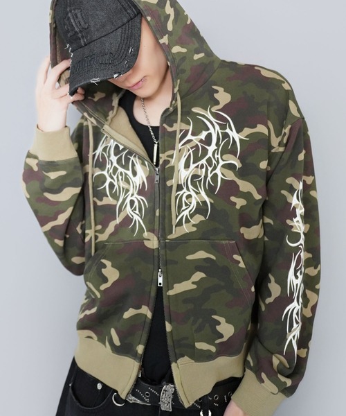 SPINNS（スピンズ）の「短丈ダブルジップパーカー/トライバル/刺繍/ショート丈（パーカー・メンズ・ピンク系その他/ウッドランド/ブラック系その他/杢グレー・ONESIZE）」の18枚目の写真