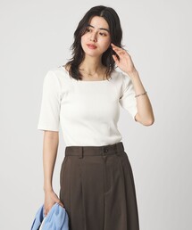 green label relaxing | ブライトリブ スクエアネック 5分袖 プルオーバー カットソー(Tシャツ/カットソー)