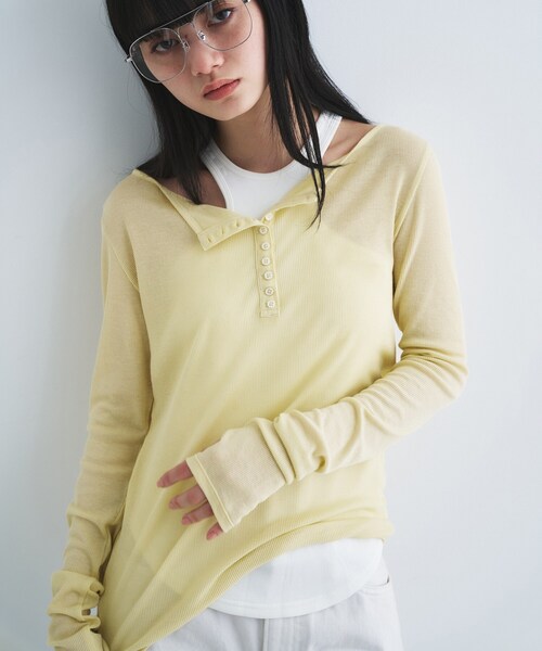 CODE A（コードエー）の「henry long sleeve（Tシャツ/カットソー・レディース・グレー/ホワイト/ライトイエロー系・00）」の3枚目の写真