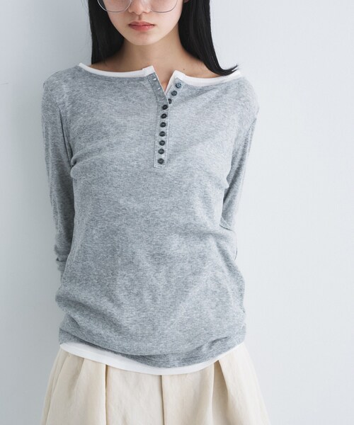 CODE A（コードエー）の「henry long sleeve（Tシャツ/カットソー・レディース・グレー/ホワイト/ライトイエロー系・00）」の2枚目の写真