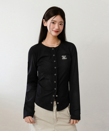 ベーシックスナップボタンカーブドロングスリーブTシャツ_ブラック