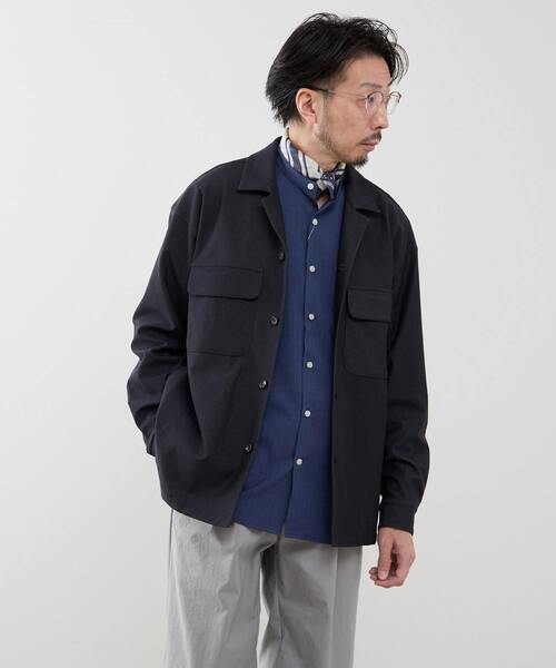 MEN'S MELROSE（メンズメルローズ）の「デニムルックトリコットシャツジャケット（カバーオール・メンズ・ブラック/ネイビー・4/3/2）」の14枚目の写真