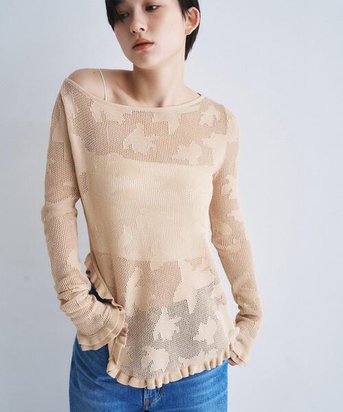 CODE A(コードエー)の「flower mesh pullover(ニット/セーター・レディース・ベージュ系3/ホワイト系4・00)」の1枚目の写真