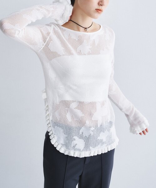 CODE A(コードエー)の「flower mesh pullover(ニット/セーター・レディース・ベージュ系3/ホワイト系4・00)」の3枚目の写真