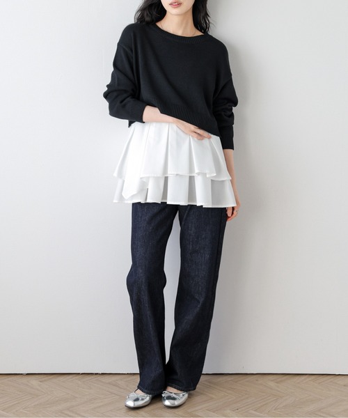 AMELY(エミリー)の「ショートニット×フリルキャミ2点セット(アンサンブル・レディース・グレー/ブラック/ベージュ・フリー)」の4枚目の写真