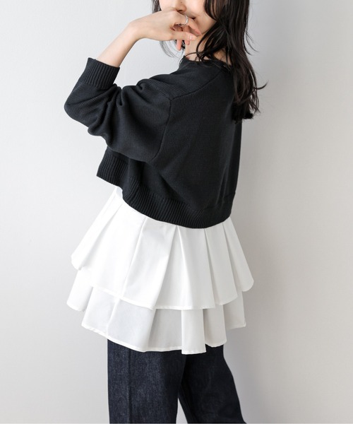 AMELY(エミリー)の「ショートニット×フリルキャミ2点セット(アンサンブル・レディース・グレー/ブラック/ベージュ・フリー)」の5枚目の写真