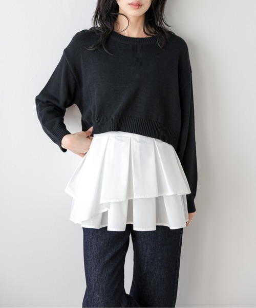 AMELY(エミリー)の「ショートニット×フリルキャミ2点セット(アンサンブル・レディース・グレー/ブラック/ベージュ・フリー)」の6枚目の写真