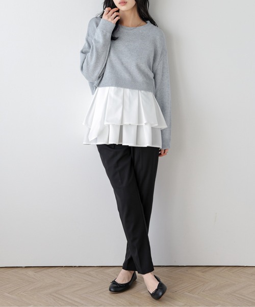 AMELY(エミリー)の「ショートニット×フリルキャミ2点セット(アンサンブル・レディース・グレー/ブラック/ベージュ・フリー)」の9枚目の写真