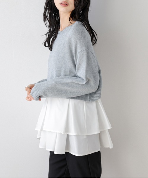 AMELY(エミリー)の「ショートニット×フリルキャミ2点セット(アンサンブル・レディース・グレー/ブラック/ベージュ・フリー)」の10枚目の写真
