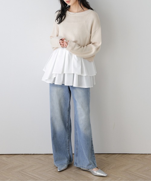 AMELY(エミリー)の「ショートニット×フリルキャミ2点セット(アンサンブル・レディース・グレー/ブラック/ベージュ・フリー)」の12枚目の写真