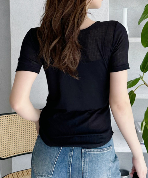 Ada.(エイダ)の「2WAY シアー 半袖 Tシャツ(Tシャツ/カットソー・レディース・ブラック/オフホワイト/グレー/レッド・FREE)」の15枚目の写真