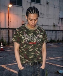 短丈半袖トライバル刺繍ロゴTシャツ
