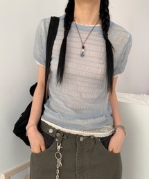 【26年春夏新作】シアー半袖Tシャツ レーストップス レイヤード着 着回し力