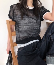【26年春夏新作】シアー半袖Tシャツ レーストップス レイヤード着 着回し力