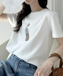 ガールモチーフ プリント 半袖Tシャツ