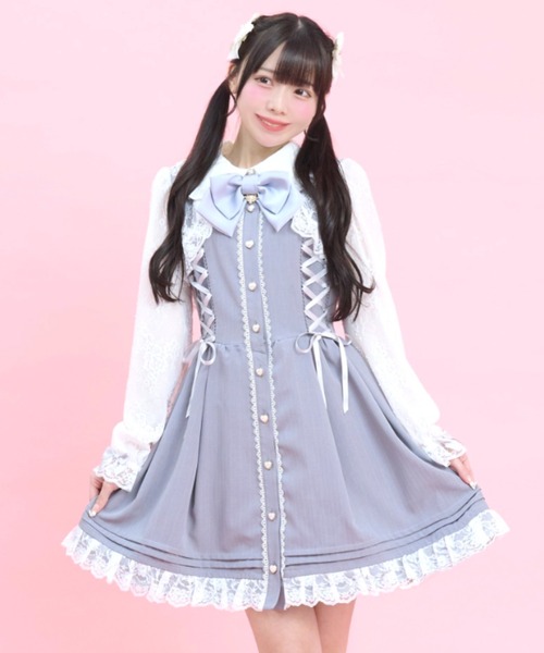 Secret Honey（シークレットハニー）の「レースボレロ風サイドレースアップワンピース（ワンピース・レディース・グレー/ブラック・MEDIUM）」の2枚目の写真