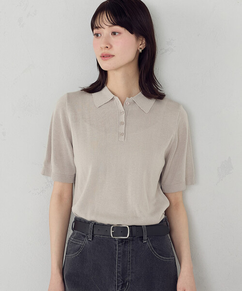 COMME CA ISM（コムサイズム）の「ニットポロ（ニット/セーター・レディース・ダークネイビー/アイボリー/グレー・LARGE/MEDIUM）」の2枚目の写真