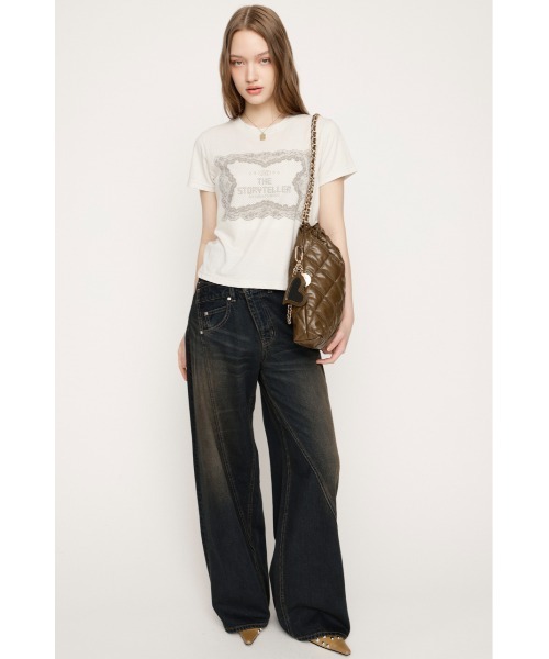 SLY(スライ)の「LACE LOGO T/SH レースロゴTシャツ 春服 夏服 半袖(Tシャツ/カットソー・レディース・ブラウン/ネイビー/オフホワイト・FREE)」の12枚目の写真