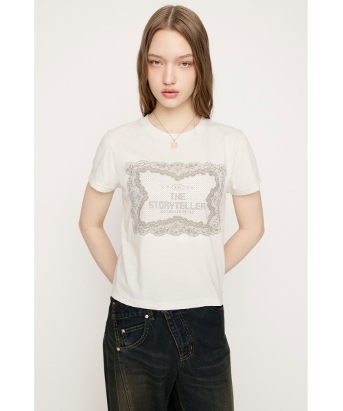 SLY(スライ)の「LACE LOGO T/SH レースロゴTシャツ 春服 夏服 半袖(Tシャツ/カットソー・レディース・ブラウン/ネイビー/オフホワイト・FREE)」の11枚目の写真