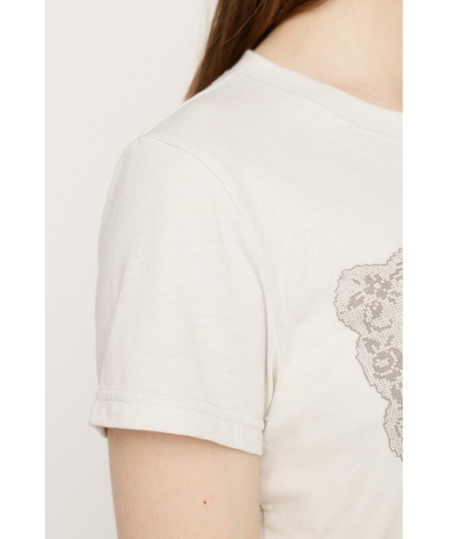 SLY(スライ)の「LACE LOGO T/SH レースロゴTシャツ 春服 夏服 半袖(Tシャツ/カットソー・レディース・ブラウン/ネイビー/オフホワイト・FREE)」の6枚目の写真