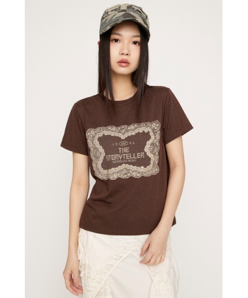 SLY(スライ)の「LACE LOGO T/SH レースロゴTシャツ 春服 夏服 半袖(Tシャツ/カットソー・レディース・ブラウン/ネイビー/オフホワイト・FREE)」の5枚目の写真