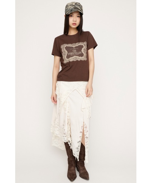 SLY(スライ)の「LACE LOGO T/SH レースロゴTシャツ 春服 夏服 半袖(Tシャツ/カットソー・レディース・ブラウン/ネイビー/オフホワイト・FREE)」の4枚目の写真