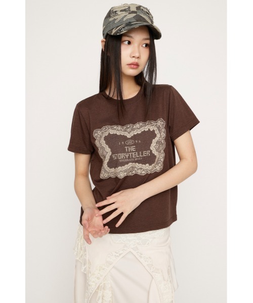 SLY(スライ)の「LACE LOGO T/SH レースロゴTシャツ 春服 夏服 半袖(Tシャツ/カットソー・レディース・ブラウン/ネイビー/オフホワイト・FREE)」の21枚目の写真