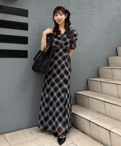LouLoumei(ルルミー)の「【LouLoumei】サイドカットデザインチェックワンピース(ワンピース・レディース・ブラック系その他/ピンク系その他/ホワイト系その他・FREE)」の3枚目の写真
