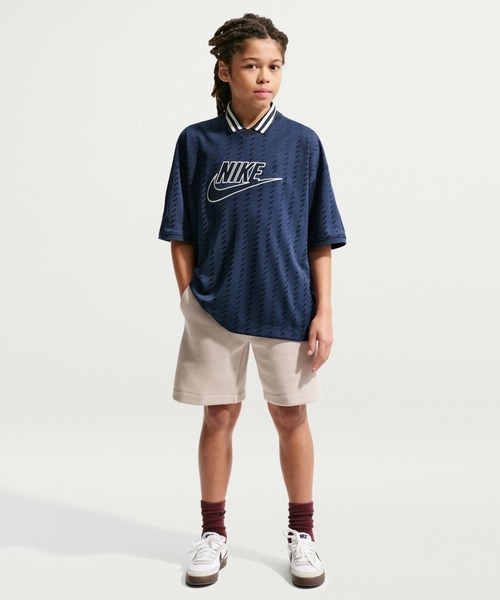 NIKE（ナイキ）の「ナイキ NIKE ナイキ YTH NSW CLN JERSEY S/S トップ（ポロシャツ・キッズ・オフホワイト/ネイビー・130cm/140cm/150cm/160cm）」の7枚目の写真