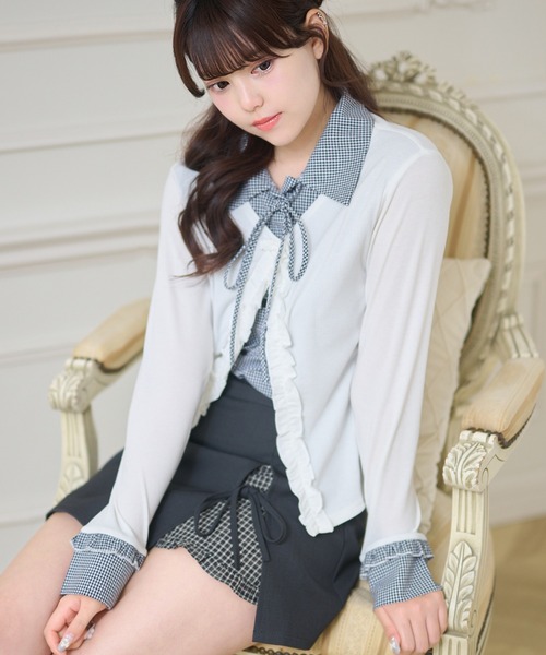 Anely(アネリー)の「配色 チェック レイヤード ミニ スカート(スカート・レディース・ブラック/グレー・S/M/L/XL)」の3枚目の写真