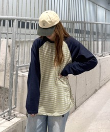 ボーダーラグランTシャツ(chiica select) / ラグランスリーブ ビッグシルエット ルーズ ロンT 長袖 春トップス 春服