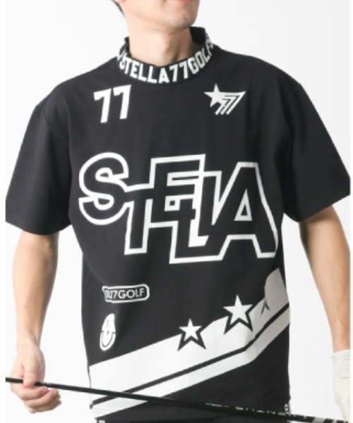 stella77golf(ステラセブンティーンセブンゴルフ)の「COOLMAX接触冷感モックネックTシャツA(Tシャツ/カットソー・メンズ・ネイビー/ブラック/ホワイト・LARGE/X-LARGE/XX-LARGE/MEDIUM)」の1枚目の写真