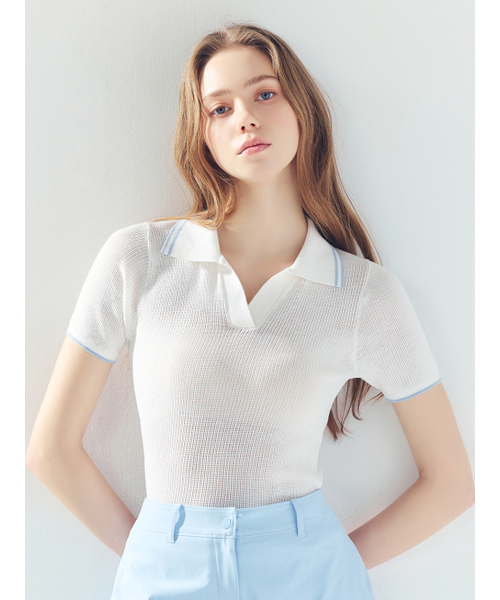 LORDLOAR(ロードロアル)の「スカシ配色カラー ニット ホワイト(ニット/セーター・レディース・その他・SMALL/MEDIUM/LARGE)」の1枚目の写真
