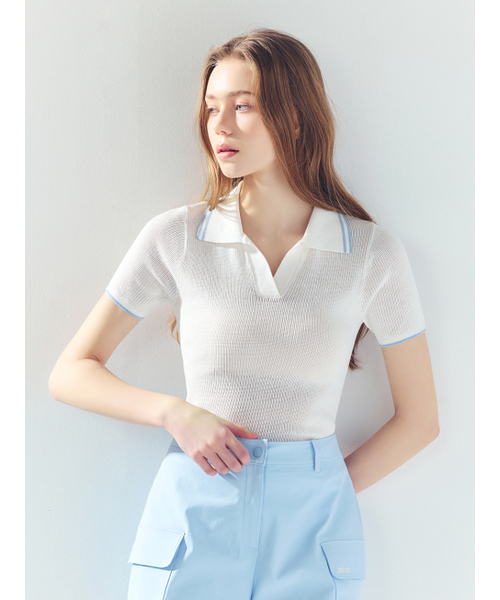LORDLOAR(ロードロアル)の「スカシ配色カラー ニット ホワイト(ニット/セーター・レディース・その他・SMALL/MEDIUM/LARGE)」の2枚目の写真