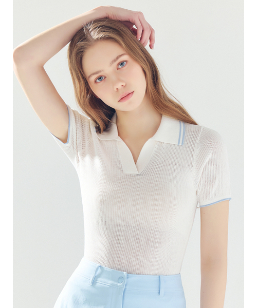 LORDLOAR(ロードロアル)の「スカシ配色カラー ニット ホワイト(ニット/セーター・レディース・その他・SMALL/MEDIUM/LARGE)」の3枚目の写真